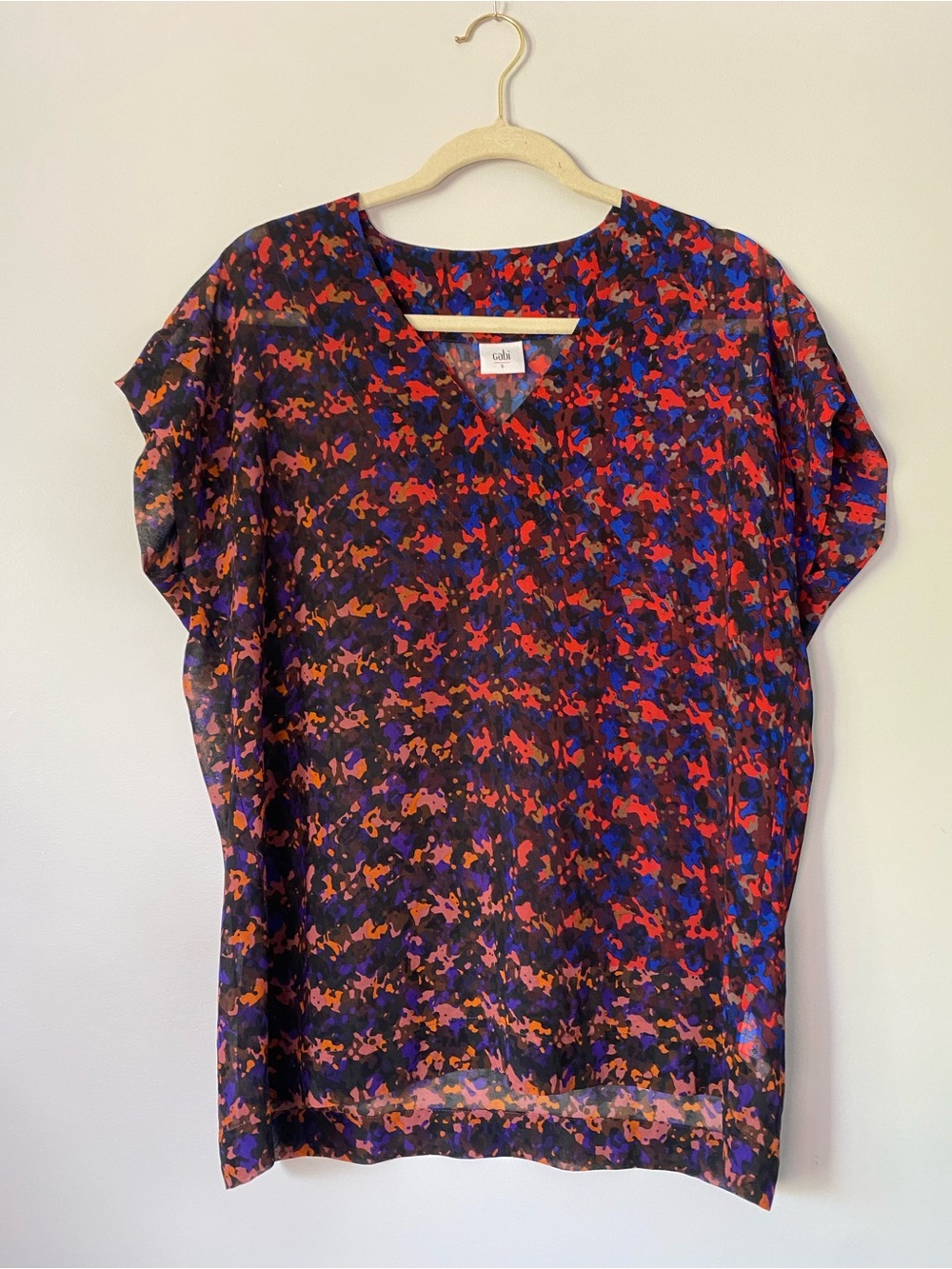 Cabi Sheer Abstract Print V-Neck Top Blouse Size S Colorful